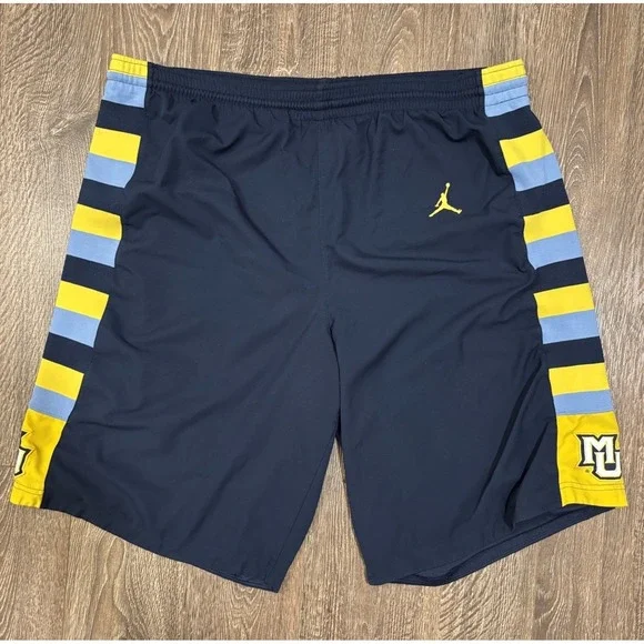 Jordan Navy Shorts with Yellow and Blue Stripes - Marquette University - Picture 1 of 6